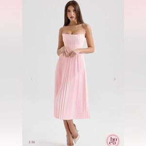 House of CB Pink Pleated Strapless Sundress